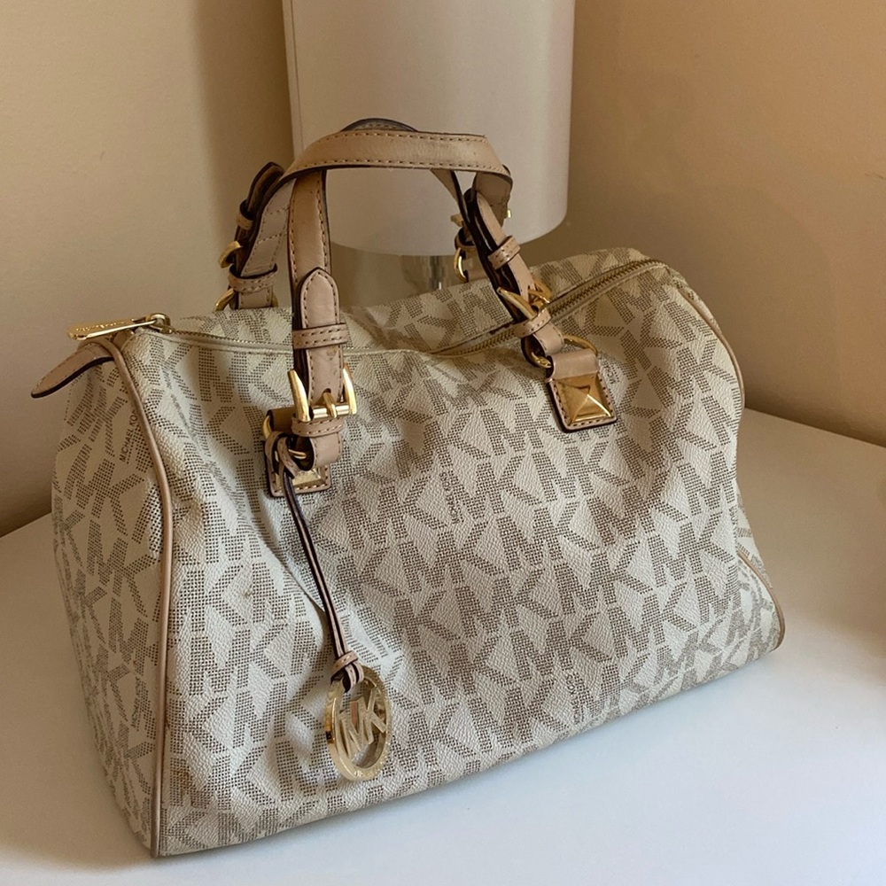 Michael Kors logo cream handbag